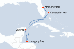 carte itinéraire croisière Caraïbes Bahamas 7 jours au départ du port de Port Canaveral