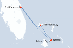 Carte de l'itinéraire de croisière Port Canaveral-Port Canaveral d'une durée de 5 jours