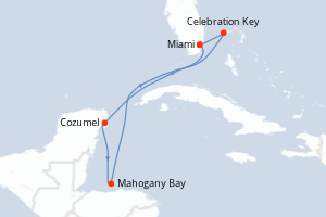 carte itinéraire croisière Caraïbes Bahamas 7 jours au départ du port de Miami