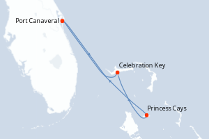carte itinéraire croisière Caraïbes Bahamas 4 jours au départ du port de Port Canaveral