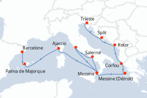 carte itinéraire croisière Sicile 14 jours au départ du port de Barcelone