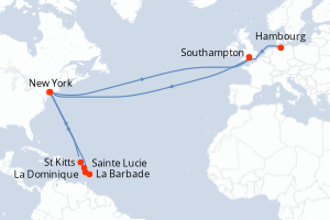 carte itinéraire croisière Europe du Nord 28 jours au départ du port de Hambourg