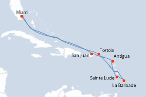 carte itinéraire croisière Caraïbes Bahamas 12 jours au départ du port de Miami