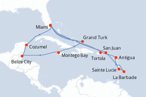 carte itinéraire croisière Caraïbes Bahamas 21 jours au départ du port de Miami