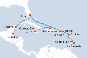 carte itinéraire croisière Caraïbes Bahamas 21 jours au départ du port de Miami