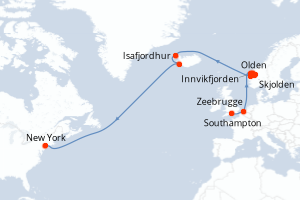 carte itinéraire croisière Transatlantique 14 jours au départ du port de Southampton