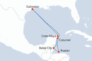 carte itinéraire croisière Caraïbes Mexique 7 jours au départ du port de Galveston