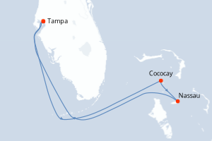 Carte de l'itinéraire de croisière Tampa-Tampa d'une durée de 5 jours