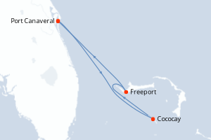 Carte de l'itinéraire de croisière Port Canaveral-Port Canaveral d'une durée de 4 jours
