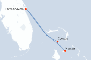 carte itinéraire croisière Caraïbes Bahamas 4 jours au départ du port de Port Canaveral