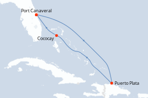 carte itinéraire croisière Caraïbes Bahamas 5 jours au départ du port de Port Canaveral