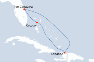 carte itinéraire croisière Caraïbes Bahamas 5 jours au départ du port de Port Canaveral