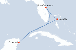 carte itinéraire croisière Caraïbes Bahamas 5 jours au départ du port de Port Canaveral