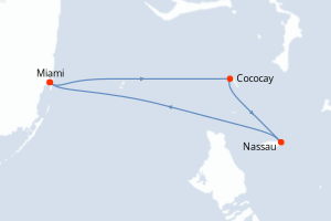 carte itinéraire croisière Caraïbes Bahamas 4 jours au départ du port de Miami