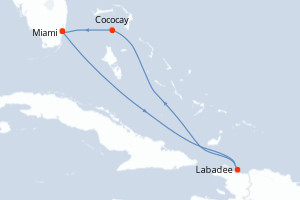 carte itinéraire croisière Caraïbes Bahamas 5 jours au départ du port de Miami