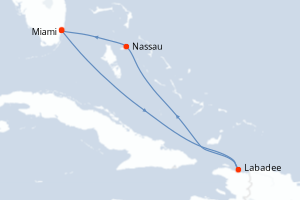 carte itinéraire croisière Caraïbes Bahamas 5 jours au départ du port de Miami