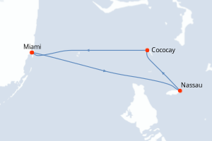 carte itinéraire croisière Caraïbes Bahamas 4 jours au départ du port de Miami