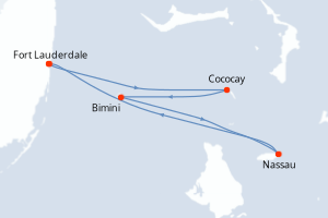 Carte de l'itinéraire de croisière Fort Lauderdale-Fort Lauderdale d'une durée de 4 jours