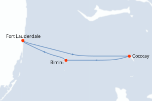 Carte de l'itinéraire de croisière Fort Lauderdale-Fort Lauderdale d'une durée de 3 jours