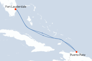 carte itinéraire croisière Caraïbes Bahamas 4 jours au départ du port de Fort Lauderdale
