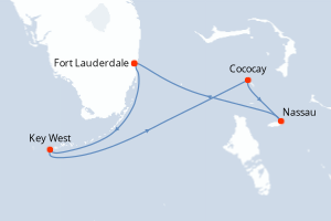Carte de l'itinéraire de croisière Fort Lauderdale-Fort Lauderdale d'une durée de 4 jours