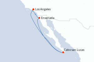 Carte itinéraire croisière États-Unis, Mexique - 6 jours au départ de Los Angeles - Amérique du Nord