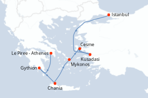 carte itinéraire croisière Méditerranée 7 jours au départ du port de Le Piree - Athenes