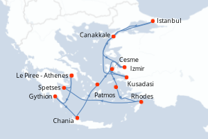 carte itinéraire croisière Méditerranée 14 jours au départ du port de Le Piree - Athenes