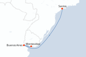 carte itinéraire croisière Amérique du Sud 4 jours au départ du port de Santos