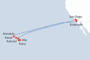 carte itinéraire croisière Riviera Mexicaine 17 jours au départ du port de San Diego