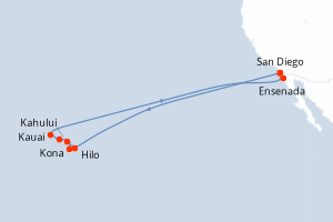 carte itinéraire croisière Riviera Mexicaine 18 jours au départ du port de San Diego