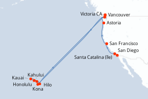 carte itinéraire croisière Hawaii 25 jours au départ du port de San Diego
