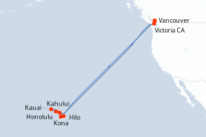 carte itinéraire croisière Hawaii 18 jours au départ du port de Vancouver