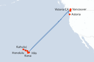carte itinéraire croisière Hawaii 22 jours au départ du port de Vancouver
