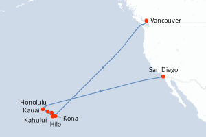 carte itinéraire croisière Hawaii 17 jours au départ du port de Vancouver