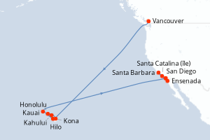 carte itinéraire croisière Riviera Mexicaine 21 jours au départ du port de Vancouver