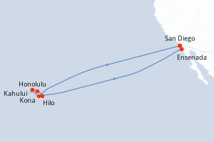 carte itinéraire croisière Riviera Mexicaine 17 jours au départ du port de San Diego