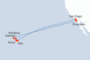 carte itinéraire croisière Riviera Mexicaine 17 jours au départ du port de San Diego