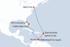 carte itinéraire croisière Caraïbes Bahamas 12 jours au départ du port de New York