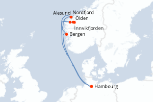 carte itinéraire croisière Fjörds norvégiens 6 jours au départ du port de Hambourg
