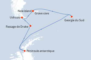 Carte de l'itinéraire de croisière Ushuaia-Ushuaia d'une durée de 17 jours