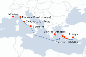 carte itinéraire croisière Méditerranée 10 jours au départ du port de Monaco Monte-Carlo