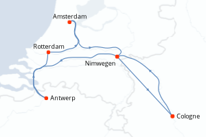 carte itinéraire croisière Rhin Main Moselle 7 jours au départ du port de Cologne