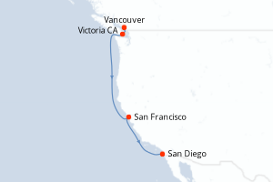 carte itinéraire croisière Amérique du Nord 6 jours au départ du port de Vancouver