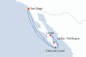 carte itinéraire croisière Riviera Mexicaine 7 jours au départ du port de San Diego