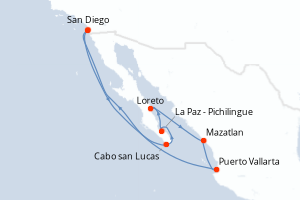 Carte de l'itinéraire de croisière San Diego-San Diego d'une durée de 10 jours