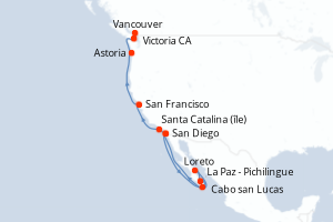 carte itinéraire croisière Riviera Mexicaine 14 jours au départ du port de San Diego