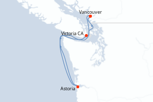 carte itinéraire croisière Canada Bermudes 4 jours au départ du port de Vancouver