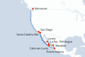 carte itinéraire croisière Riviera Mexicaine 18 jours au départ du port de San Diego