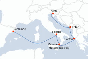 carte itinéraire croisière Sicile 7 jours au départ du port de Barcelone